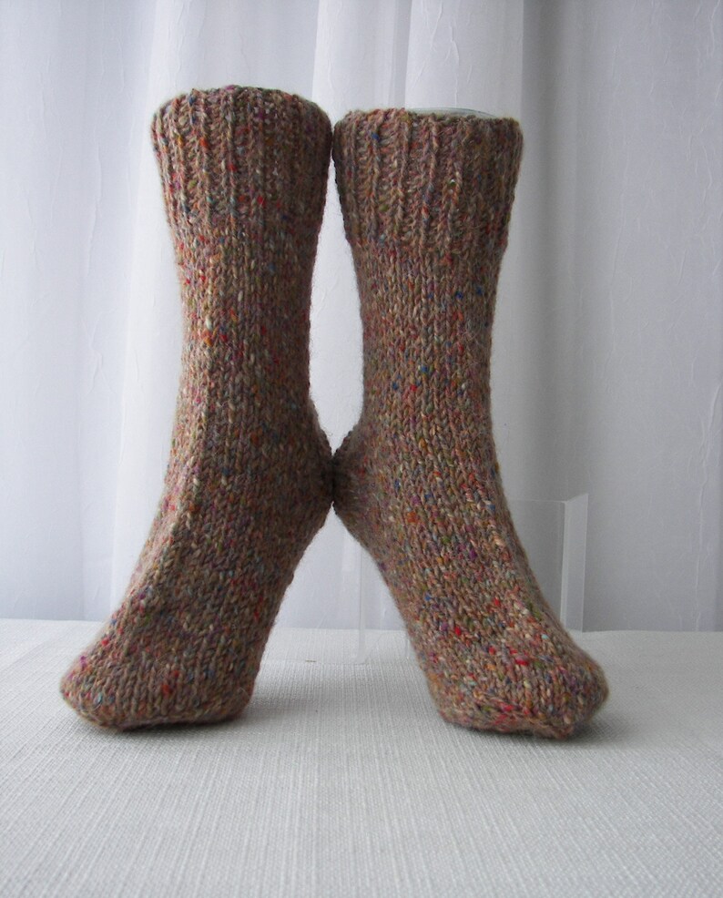 Hand Knit Extra Thick 100 ALPACA WOOL Socks in Brown Tweed by Etsy
