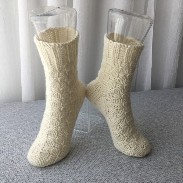 Hand Knit GOT certified Organic 100% WOOL Socks in Undyed White  / ECO knit Healthy socks / meaningful gift