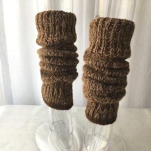 Hand Knit SEAMLESS Long Leg Warmers 100% WOOL Undyed ALPACA Mocha Brown Caramel / Dance / Yoga