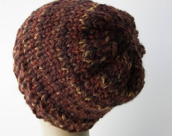 Hand Knit Chunky Beanie Soft Extra Warm Wool Acrylic Hat in Your color choice: Sequoia Brown, Oatmeal, Black, Dark Blue