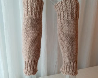 Hand Knit Chunky Virgin Wool Leg Warmers in Blush Rose/ Reiki Energy