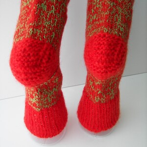 UNIQUE Hand Knit Mohair Alpaca Wool extra thick Socks in RED GREEN / Adult Knit Socks / meaningful gift image 3