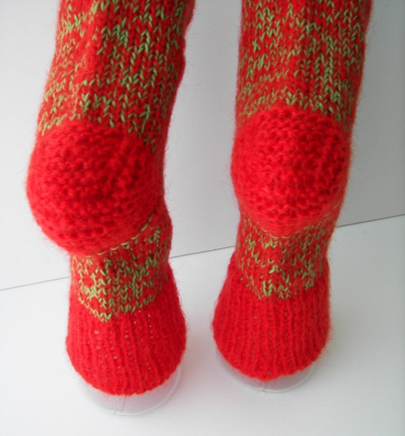 UNIQUE Hand Knit Mohair Alpaca Wool extra thick Socks in RED GREEN / Adult Knit Socks / meaningful gift image 3