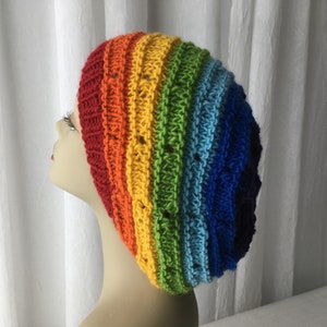 RAINBOW Hand Knit Slouchy Hat in SOFT Wool Mohair /  Chakra Knits / Coloful Gift / Yoga