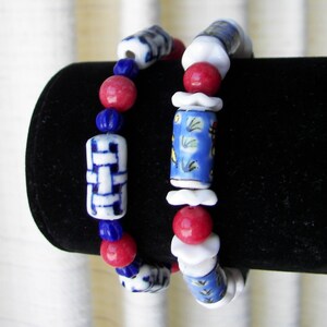 Set of 2 Hand painted Porcelain Artisan Positive Vibes Bracelets / Red White Blue / Meaningful gift / Something Special