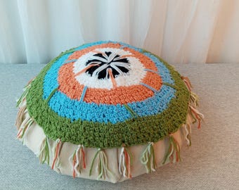 Hand Crochet Prayer Wheel Mandala or Chair Pad/ Unique design # 12