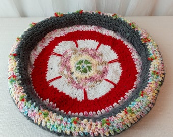 Handmade Crochet Unique Reversible Extra Thick Pet Bed in multicolor with Healing Balancing Energies of Reiki / Cat & Dog Carrier Bed