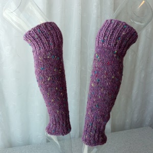 Twiggy Tweed: Hand Knit ART Leg Warmers 100% Wool, Alpaca, Merino in Lavender multi color / Dance Yoga / Wearable Fiber Art