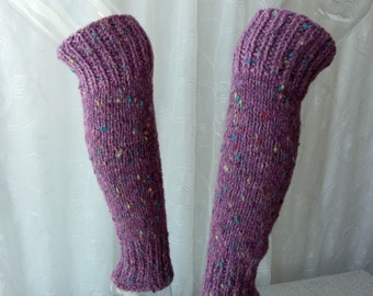 Twiggy Tweed: Hand Knit ART Leg Warmers 100% Wool, Alpaca, Merino in Lavender multi color / Dance Yoga / Wearable Fiber Art