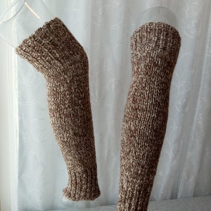 HAND Knit Thick 100% Undyed Virgin Merino WOOL Leg warmers in Brown shades Maple Tweed or Oak Tweed / dance / yoga