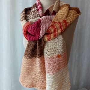 UNIQUE ART Patchwork Hand Knit Stripe Scarf 100% WOOL in pastels shades/ Extra Long Scarf/ Positive Energy of Reiki
