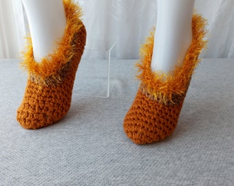 ORANGE Spice Pumpkin Hand Crochet Kids Slippers in ACRYLIC yarn / Fall
