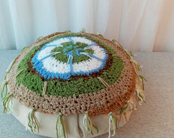 Hand Crochet Prayer Wheel Mandala or Chair Pad/ Unique design # 2