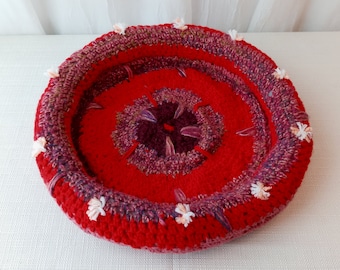 Handmade Crochet Unique Reversible Thick small Pet Bed in the shades of Red with Healing Balancing Energies of Reiki / Cat & Dog Carrier Bed