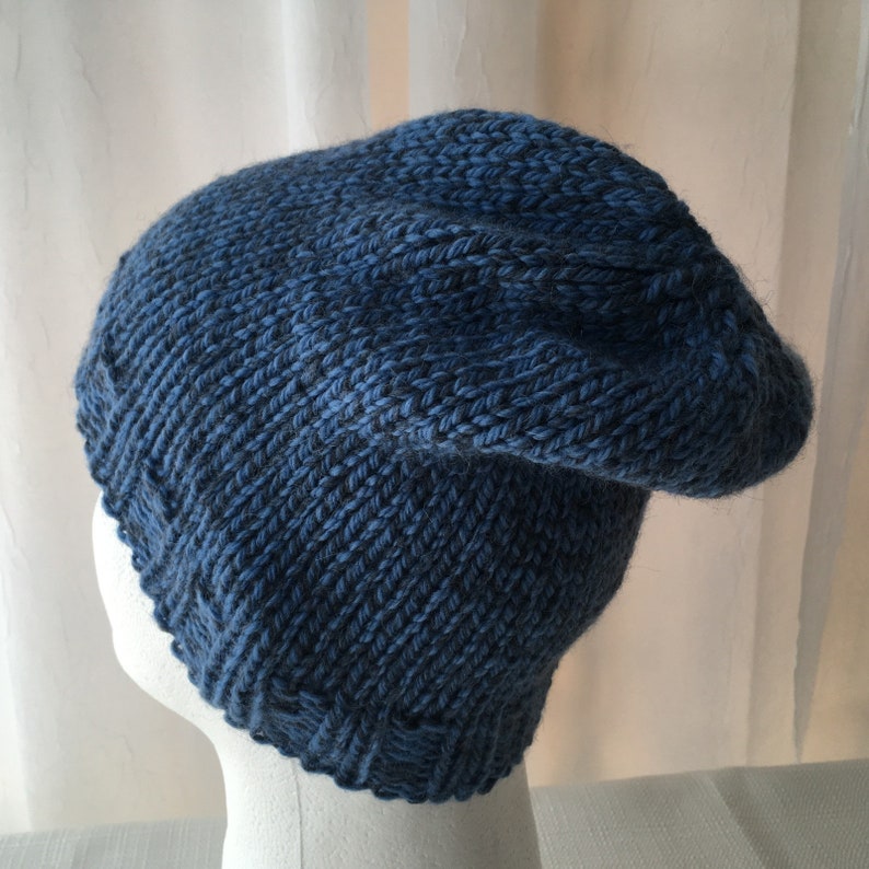 Hand Knit 100/% Alpaca Wool Slouchy Beanie Hat in Shades of Blue Soft Alpaca Knit Hat