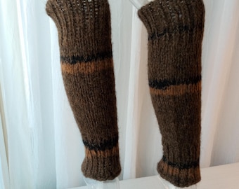Hand Knit Alpaca Wool Leg Warmers in the shades of Brown: Reiki Energy, Extra Warm