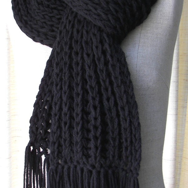 Classic Chunky RIB Hand Knit Scarf in BLACK Acrylic Vegan / Boyfriend scarf / Gray, White, Tan Scarf