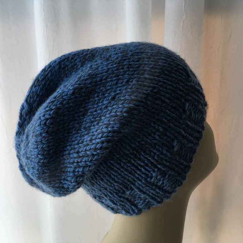Hand Knit 100/% Alpaca Wool Slouchy Beanie Hat in Shades of Blue Soft Alpaca Knit Hat