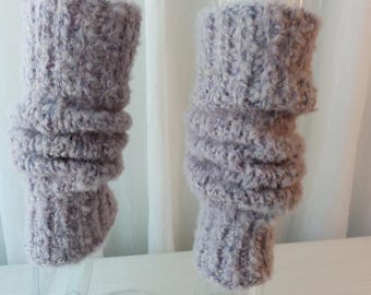 Hand Knit Chunky Seamless Leg Warmers in Lavender Wool ALPACA / Extra Thick & WARM Leg warmers / Reiki Knits