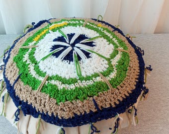 Hand Crochet Prayer Wheel Mandala or Chair Pad/ Unique design # 16