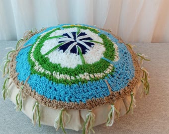 Hand Crochet Prayer Wheel Mandala or Chair Pad/ Unique design # 5