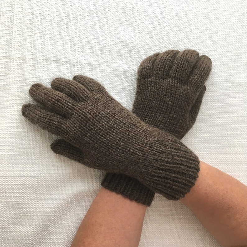 Hand Knit 100% ECO Undyed WOOL Full GLOVES in Brown or Grey / | Etsy