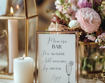 Mom-osa Bar Sign: Minimalist Baby Shower Mimosa Station (Editable Printable Template, 5x7)