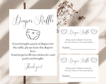 Diaper Raffle Sign & Tickets: Minimalist Baby Shower Game (Canva Template, Digital Download)