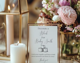 Decorate a Baby Block Sign: Minimalist Baby Shower Activity (Digital Download)