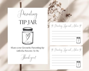 Parenting Advice Jar Sign and Cards: Minimalist Baby Shower Game (Digital Download)