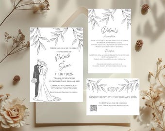 Minimalist Wedding Invitation Template: Elegant 5x7 Invite, RSVP Card (Digital Download)