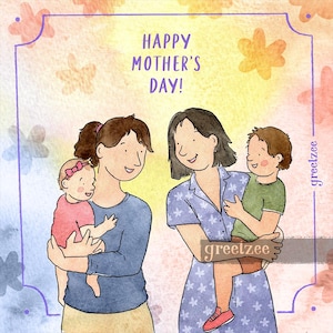 Bonne fête des mères ! - Pour votre soeur bien-aimée, qui est aussi maman - Une jolie carte de voeux numérique animée - Illustration et animation