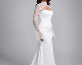 Custom Corset Wedding Dress, Minimalist Bridal Gown, Long Train, Bespoke Wear