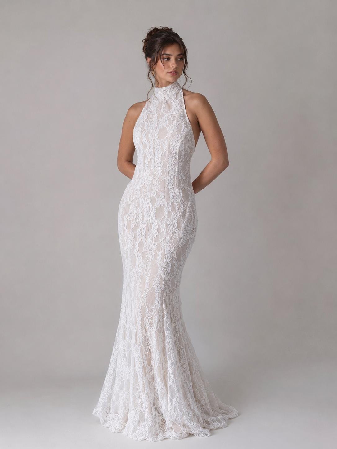 Halter High Neck Lace Wedding Dress