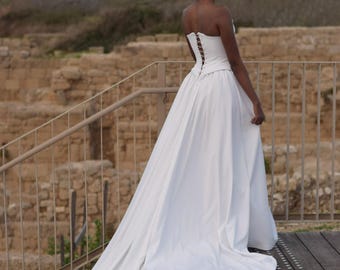 Strapless  Wedding Dress, Modern Bridal Gown with Long Train, Custom Size