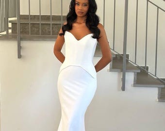 A-Line Wedding Dress with Train, Custom Bridal Gown, Satin Elegance