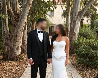 Custom Corset Wedding Dress, Minimalist Bridal Gown, Long Train, Bespoke Wear