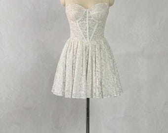 Strapless Lace Mini Wedding Dress, Corset Bodice Bridal Reception Gown