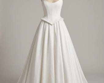 Strapless Mikado Wedding Dress, Modern Bridal Gown, Long Train, Custom Fit
