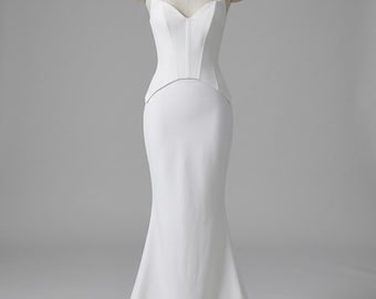 Satin Corset Wedding Dress, A-Line Bridal Gown with Train, Custom Size