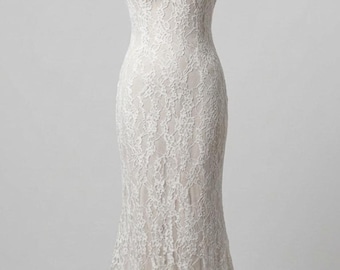 High Neck Lace Wedding Dress with Halter Silhouette. Made to order Custom sizing available