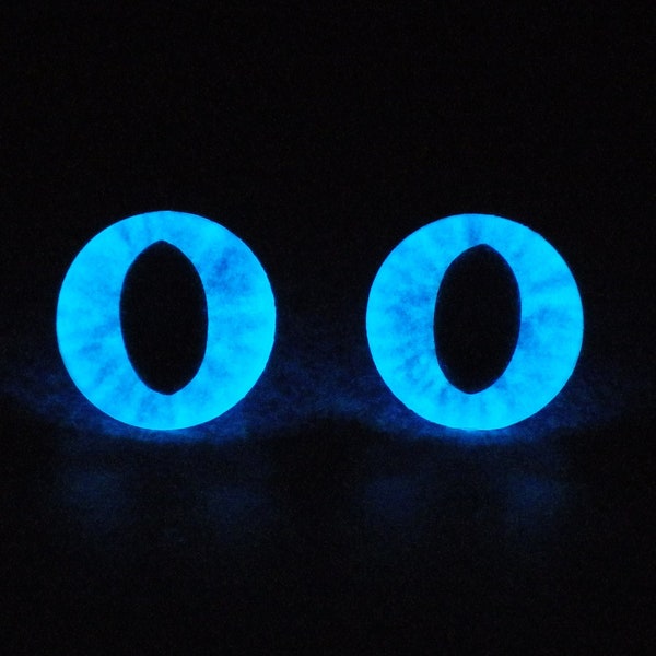 21mm Metalic Blue Glow In The Dark Safety Eyes, 1 Pair of Hand Painted 21mm Cat Eyes