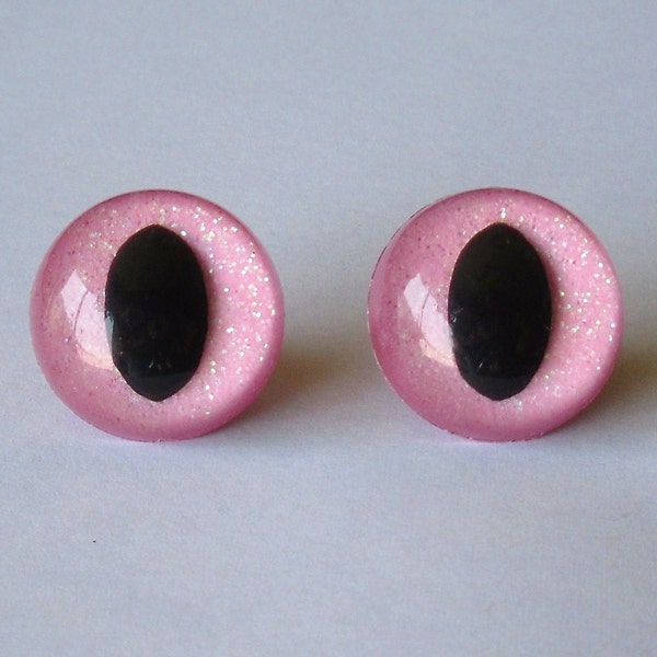 21mm Pink Glitter Glow In The Dark Safety Eyes, 1 Pair of Hand Painted 21mm Cat's Eyes