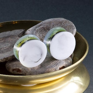 22MM (7/8&quot;) Plugs - Epoxy Resin Plugs - Stretched Ears - White Abstract Plugs - Double Flare Plugs
