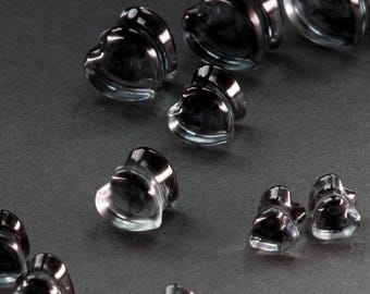 Heart Plugs - Black Smoke Plugs - Epoxy Resin - Custom Plugs - Made to Order - Double Flare for Stretched Ears