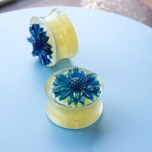 22 MM (7/8 &quot;) Plugs - Epoxidharz Plugs - Gestreckte Ohren - Blume & Herz - Double Flare Plugs.&quot;