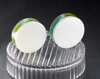 38MM (1.49") Plugs - Stretched Ears - Split White/Green Double Flare Plugs -  Epoxy Resin Plugs