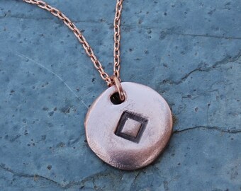 Copper Rune stone necklace- Handmade Elder Futhark charm, delicate copper chain- personalized runic symbol or initial - Energy