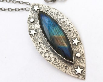 Slice of Heaven Statement Necklace- Sterling Silver & Labradorite- Celestial- Hand Fabricated Artisan Jewellery- one of a kind stars galaxy