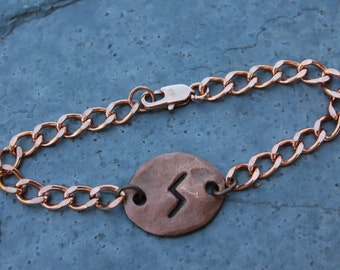 Solid Copper Health Rune Stone Bracelet or Anklet- Handmade Viking Elder Futhark Rune - Sowulo - S - Mens & Womens sizes - free shipping USA